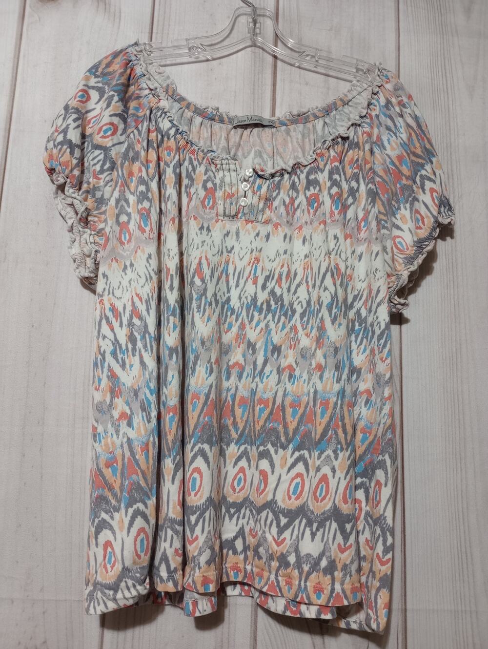 Jason Maxwell Shirt Ladies 2x Pink Blue Short Sleeve